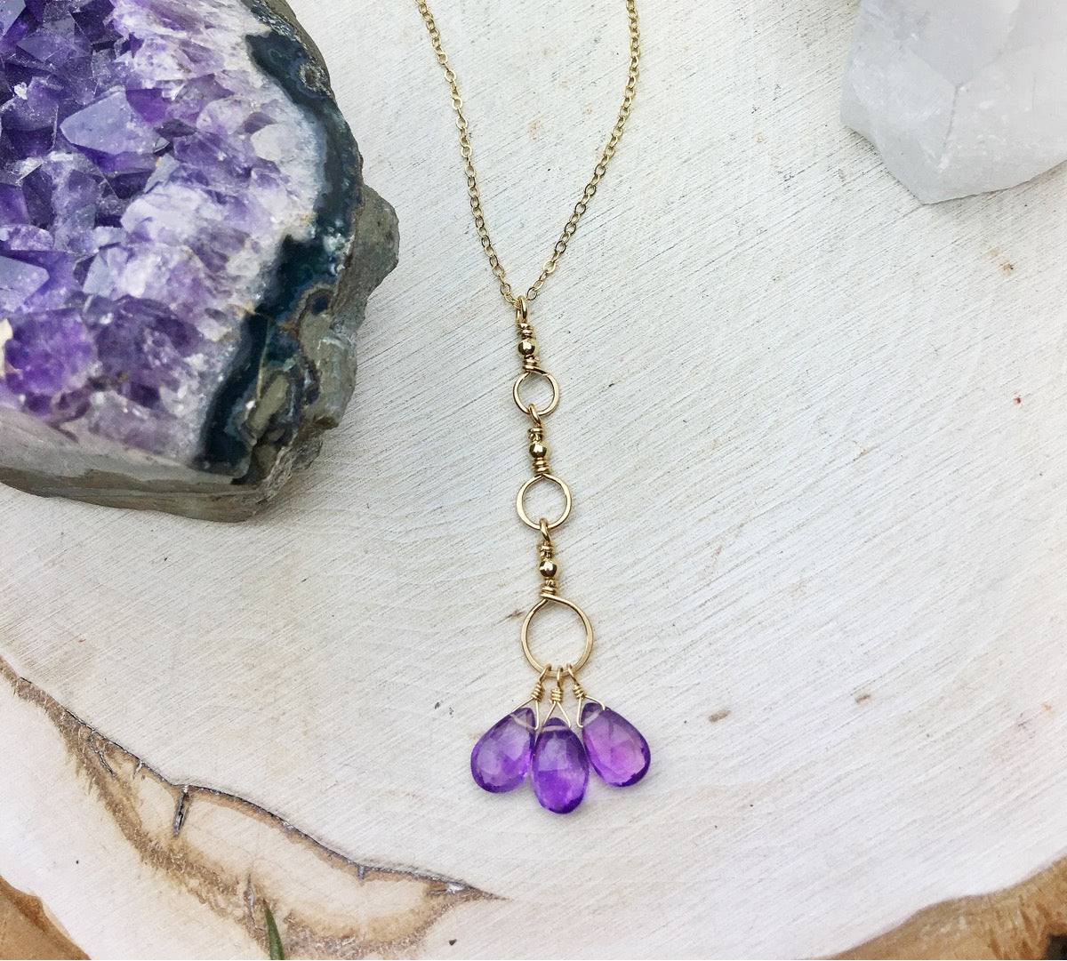 Amethyst Gemstone Drop 14k Gold Fill Chain