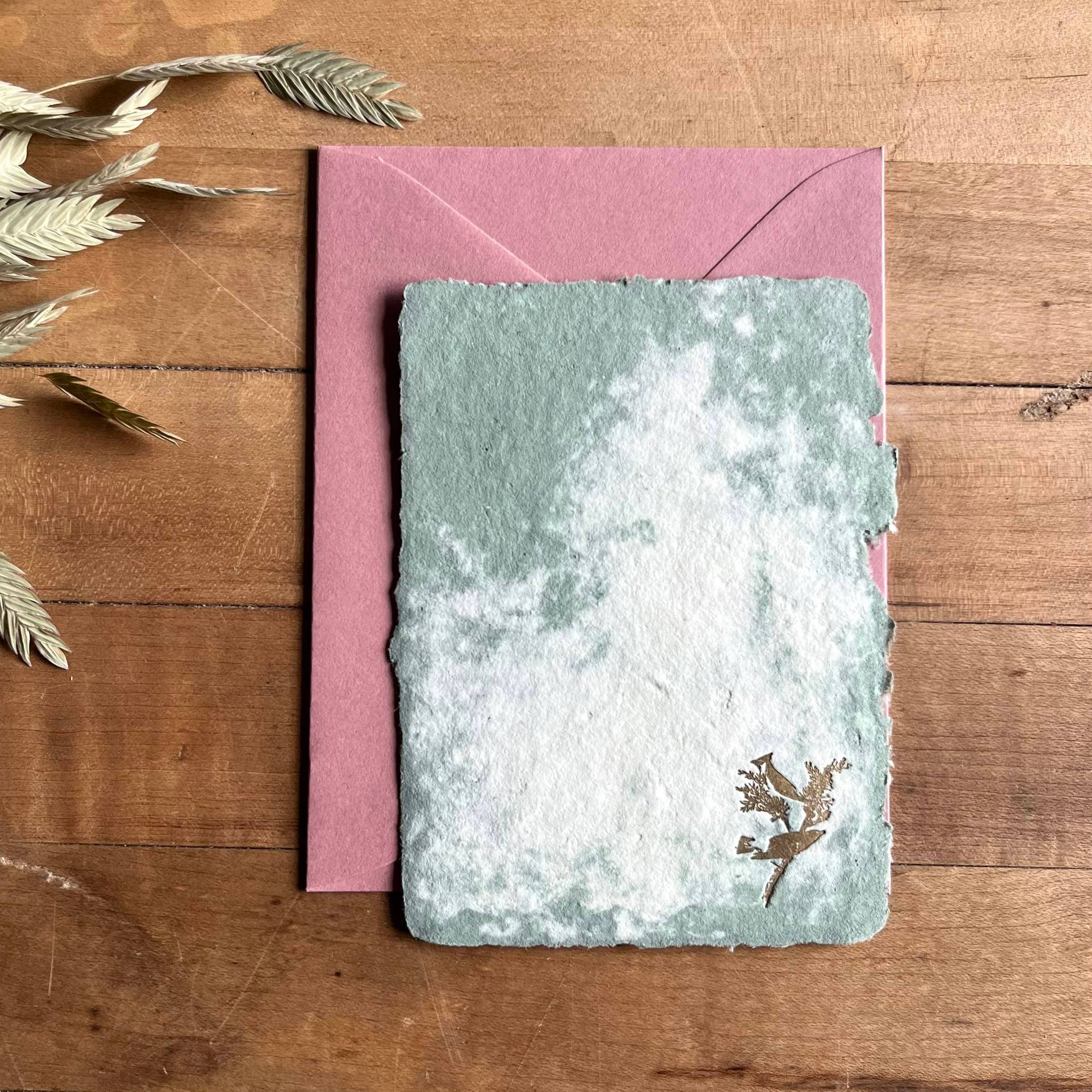 Birds on branch -Letterpressed Set in Seafoam