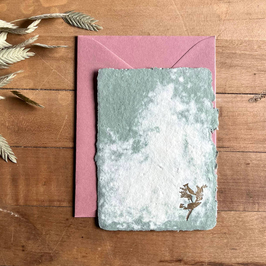 Birds on branch -Letterpressed Set in Seafoam
