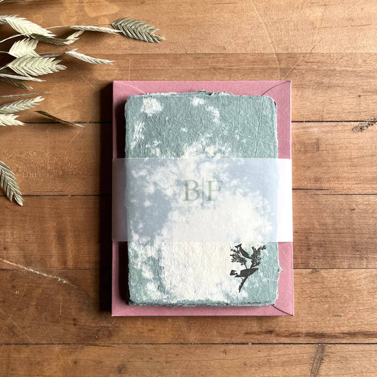 Birds on branch -Letterpressed Set in Seafoam